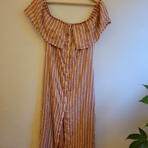 Coral Striped Button Dress